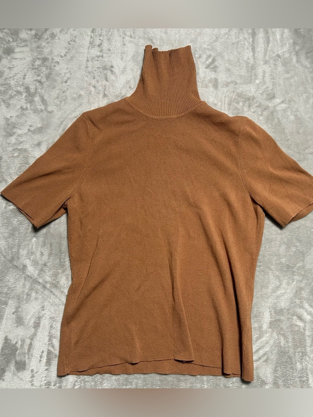 Anne Klein Short Sleeve Turtleneck Top Women’s Petite Large Camel Brown